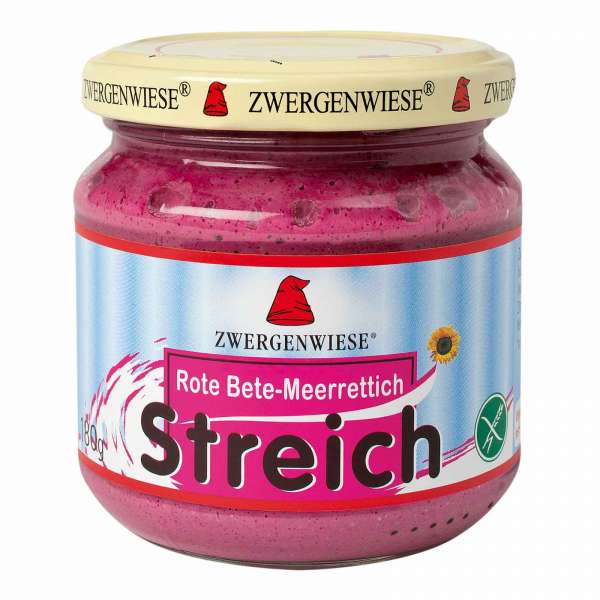 Zwergenwiese Bio-Brotaufstrich Meerrettich-Rote Bete ohne Gluten Zwergenwiese Bio-Brotaufstrich Meerrettich-Rote Bete ohne Gluten