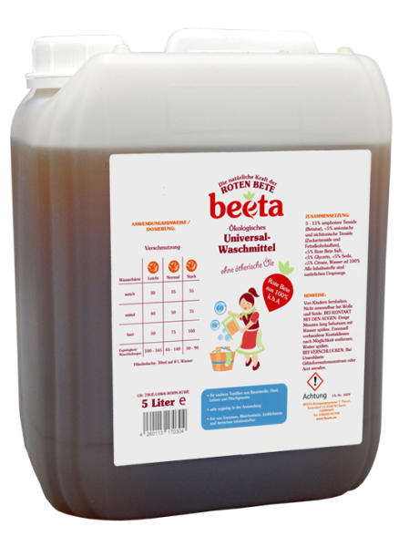 Beeta Flüssigwaschmittel 5-Liter-Kanister - Universalwaschmittel Beeta Flüssigwaschmittel 5-Liter-Kanister - Universalwaschmittel
