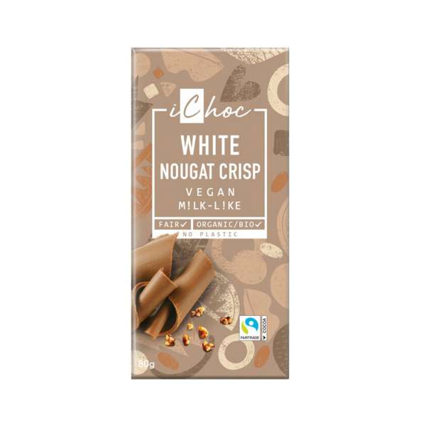 iChoc White Nougat Crisp - Vegan Schokolade mit Krokant iChoc White Nougat Crisp - Vegan Schokolade mit Krokant