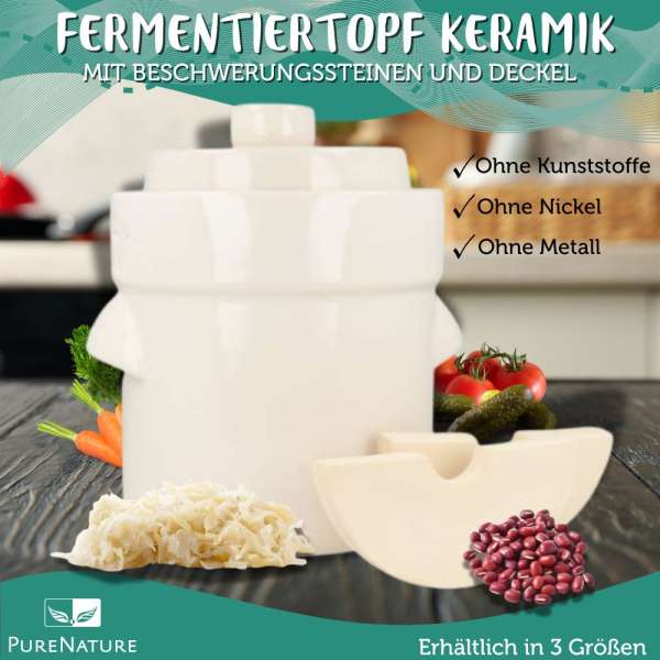 Fermentiertopf Keramik - mit Beschwerungssteinen & Deckel