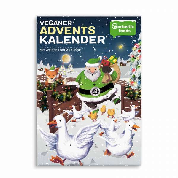 Adventskalender Vegan 2022 mit weißer Schokolade gefüllt Adventskalender Vegan 2022 mit weißer Schokolade gefüllt
