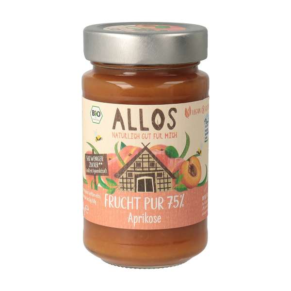 Allos Frucht Pur Fruchtaufstrich Aprikose aus vollreifen Bio Früchten Allos Frucht Pur Fruchtaufstrich Aprikose aus vollreifen Bio Früchten