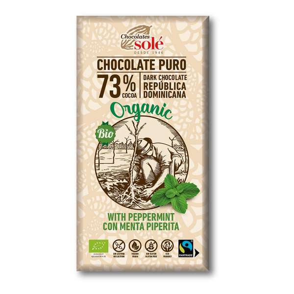 Chocolates Solé vegane Bio-Schokolade mit Pfefferminz Chocolates Solé vegane Bio-Schokolade mit Pfefferminz
