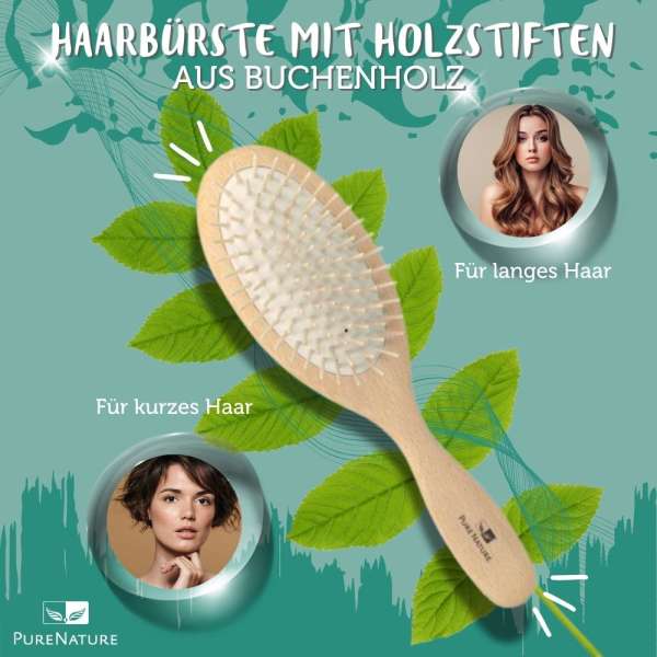 Haarbürste mit Holzstiften aus Buche für kurze & lange Haare