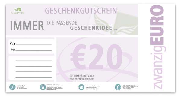 Geschenkgutschein Wert: 20,00 Euro Geschenkgutschein Wert: 20,00 Euro