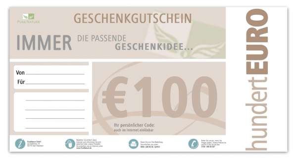 Geschenkgutschein Wert: 100,00 Euro Geschenkgutschein Wert: 100,00 Euro
