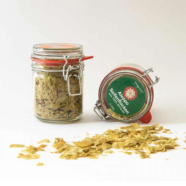 Finigrana Aleppo Seifenflocken in Bügelglas, 100 % Olivenöl