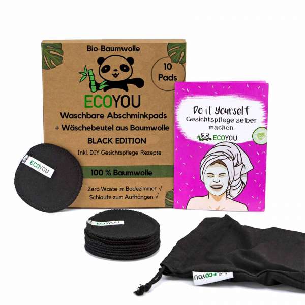 EcoYou Abschminkpads schwarz - 10er Set aus Bio Baumwolle