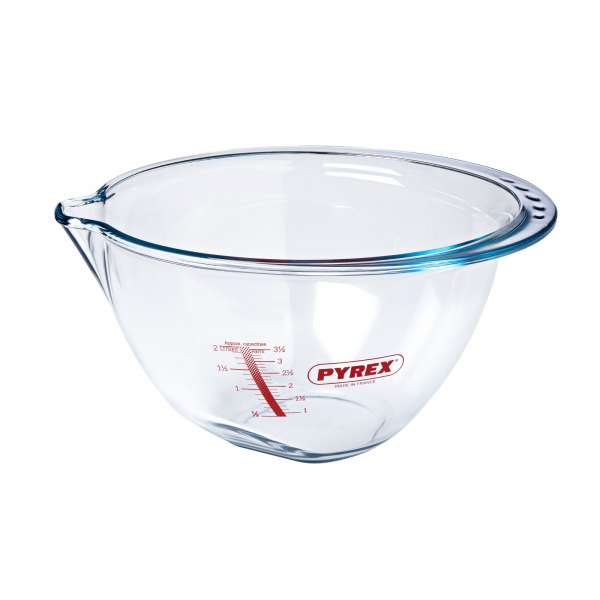 Pyrex Schüssel aus Borosilikatglas mit breiter Tülle & Griffrand Pyrex Schüssel aus Borosilikatglas mit breiter Tülle & Griffrand