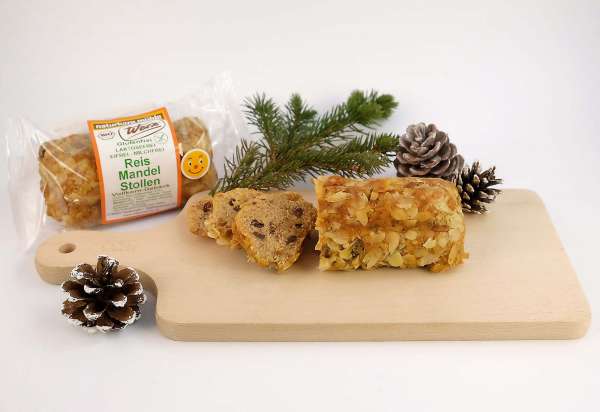 Mandel Stollen glutenfrei - aus Reis-Mehl gebacken - Bio