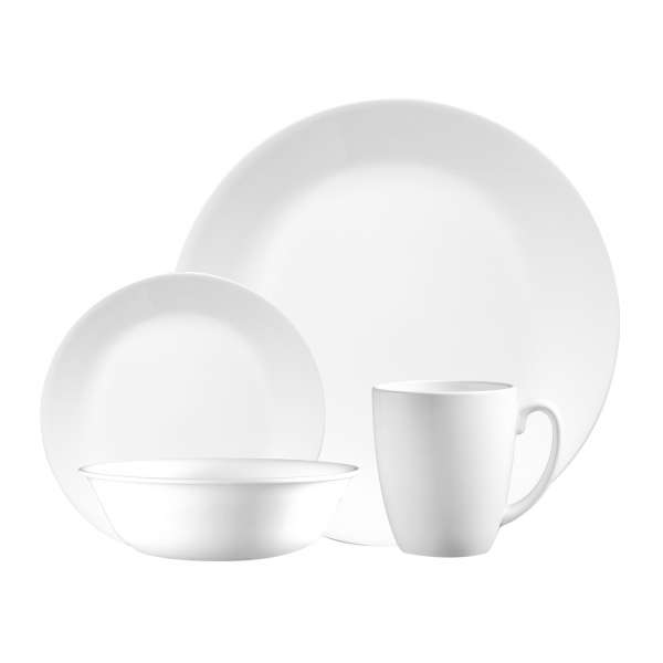 Corelle weißes Service aus Vitrelle Glas mit Tassen für 4 Personen Corelle weißes Service aus Vitrelle Glas mit Tassen für 4 Personen