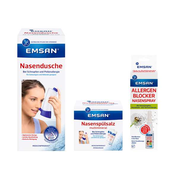 Emsan Heuschnupfen Set mit Nasendusche, Salz und Nasenspray Emsan Heuschnupfen Set mit Nasendusche, Salz und Nasenspray