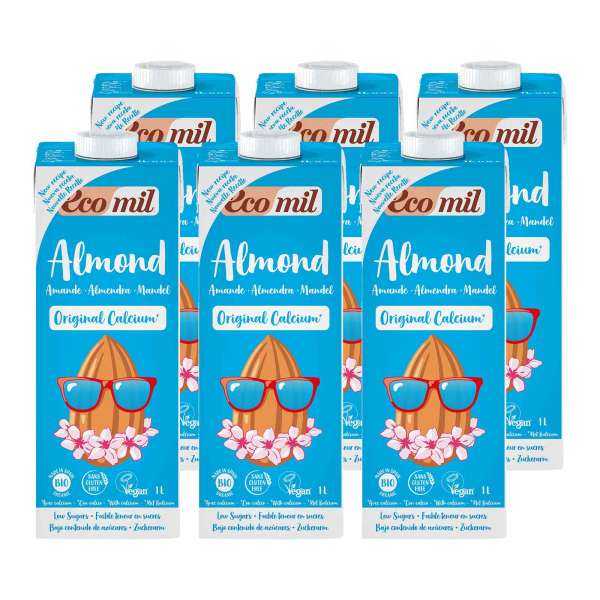 Mandelmilch vegan mit Calcium im Sparpack kaufen, 6x1 Liter Mandelmilch vegan mit Calcium im Sparpack kaufen, 6x1 Liter