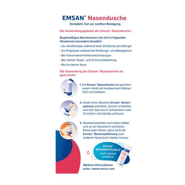 Emsan Nasendusche-Set mit 10 Beuteln Nasenspülsalz