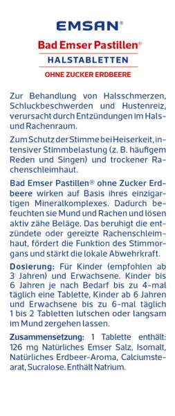 Emsan Bad Emser Pastillen ohne Zucker mit Erdbeere