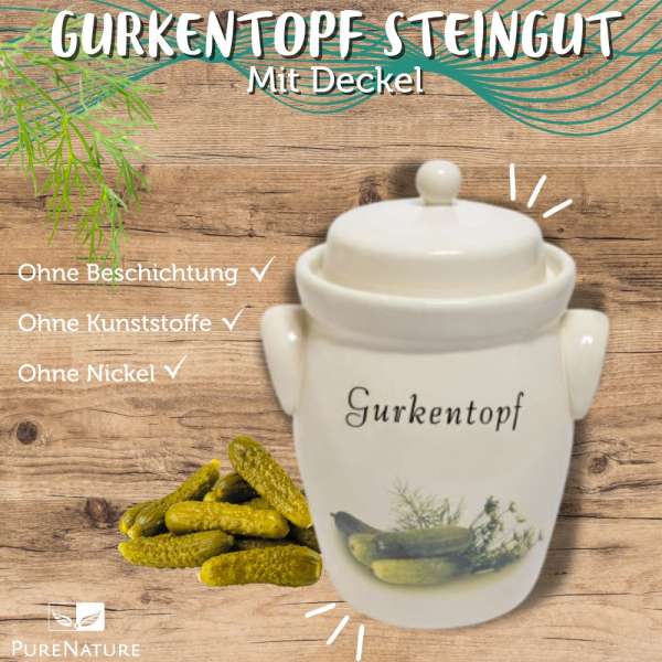 PureNature Gurkentopf Steingut - mit Deckel, 5 l oder 3,5 l