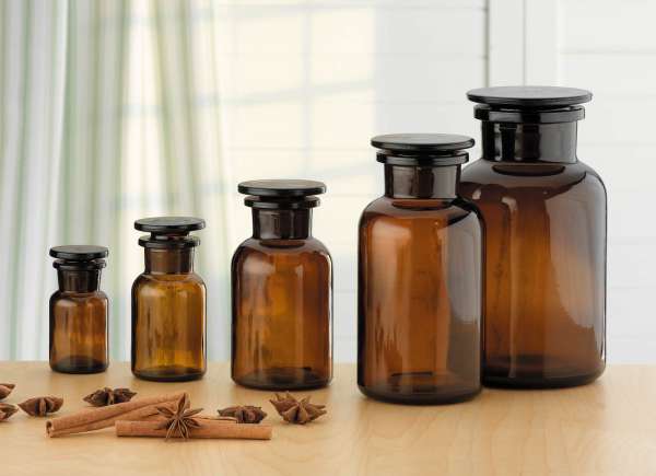 Pure Nature Apothekerglas braun - Apothekerflasche mit geschliffenem Glasstopfen