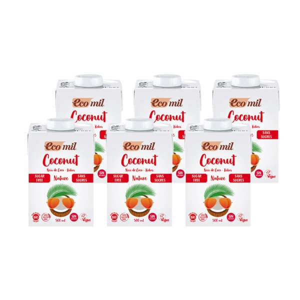Ecomil Bio-Kokosmilch 500 ml ohne Zusatz von Zucker, 6er-Set Ecomil Bio-Kokosmilch 500 ml ohne Zusatz von Zucker, 6er-Set