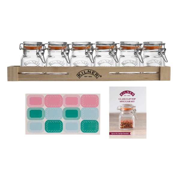 Kilner Gewürzgläser mit Glasdeckel - in dekorativer Holzkiste Kilner Gewürzgläser mit Glasdeckel - in dekorativer Holzkiste