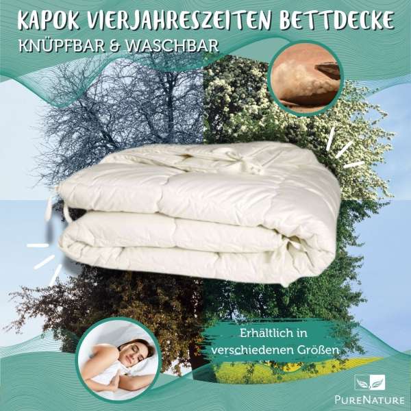 PureNature Kapok Vierjahreszeiten Bettdecke knüpfbar & waschbar