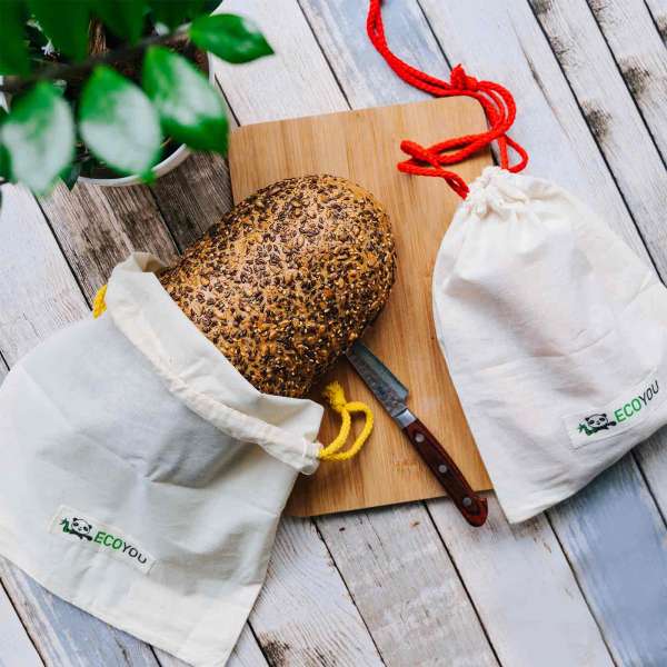 EcoYou Baumwollbeutel mit Kordelzug Set - für Obst, Gemüse & Brot