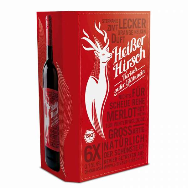 Heißer Hirsch Glühwein kaufen - 6 x 0,75l Kiste - für Glühweinabend Heißer Hirsch Glühwein kaufen - 6 x 0,75l Kiste - für Glühweinabend