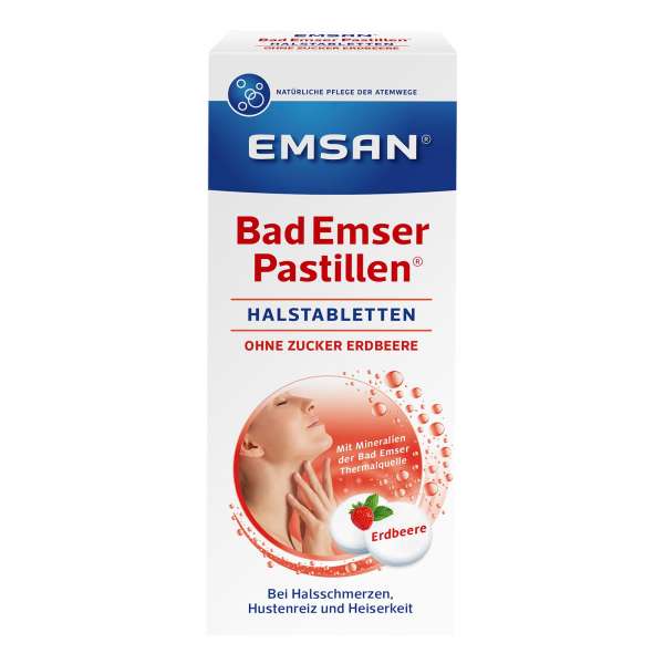 Emsan Bad Emser Pastillen ohne Zucker mit Erdbeere Emsan Bad Emser Pastillen ohne Zucker mit Erdbeere