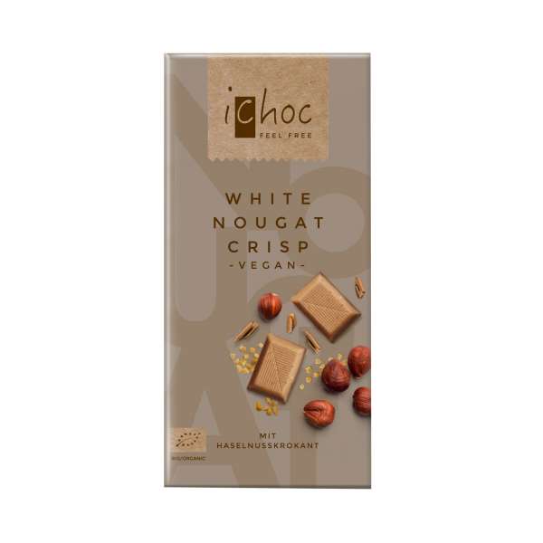 iChoc White Nougat Crisp - Vegan Schokolade mit Krokant iChoc White Nougat Crisp - Vegan Schokolade mit Krokant
