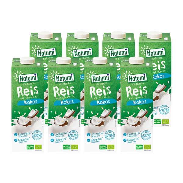 Natumi Kokos Reismilch im günstigen Sparpack, 8 Stück Natumi Kokos Reismilch im günstigen Sparpack, 8 Stück